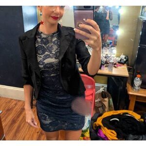 Lipsy UK Lace Bodycon Short Sleeve Dress Navy